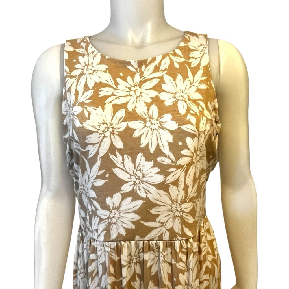 Women's Loft Stretch Jersey Tank Sun Dress, MP, Tan White Floral Print - Picture 4 of 16